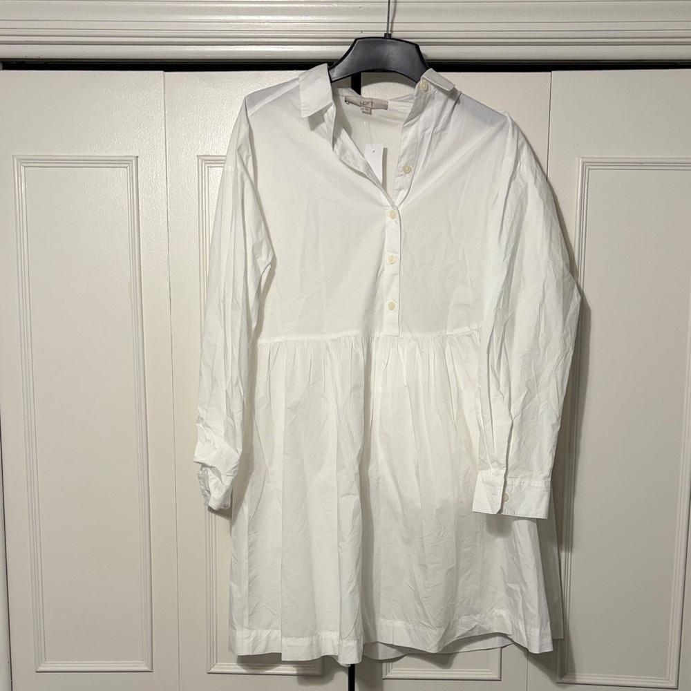 LOFT White Button-Top Dress with Slip